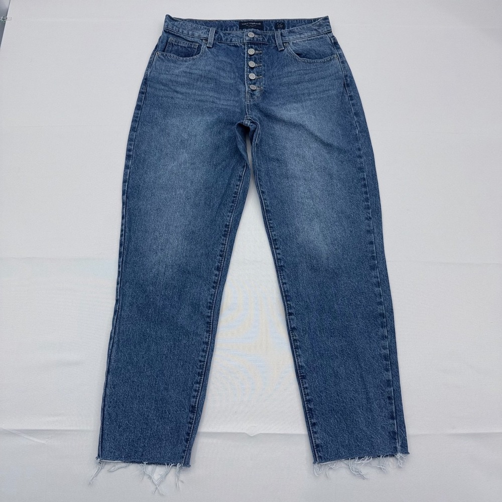 Lucky Brand High Rise Mom Jean Drew Ankle Button Fly Womens 8/29 Raw Hem Tapered